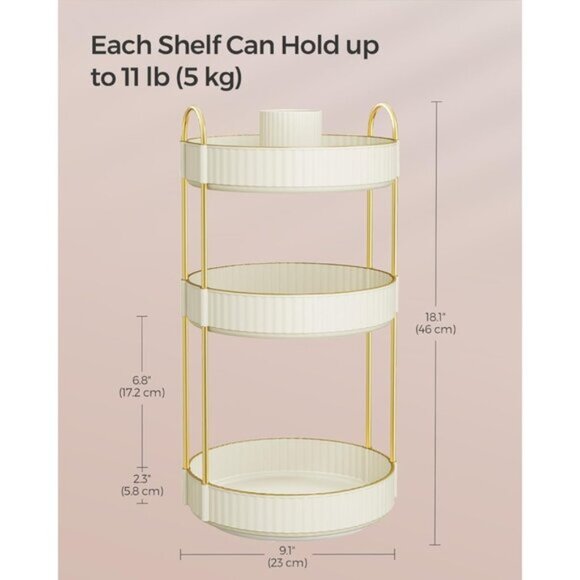 New 3-Tier Rotating Makeup Organizer, Customizable Lazy Susan in Cloud White - Picture 5 of 7